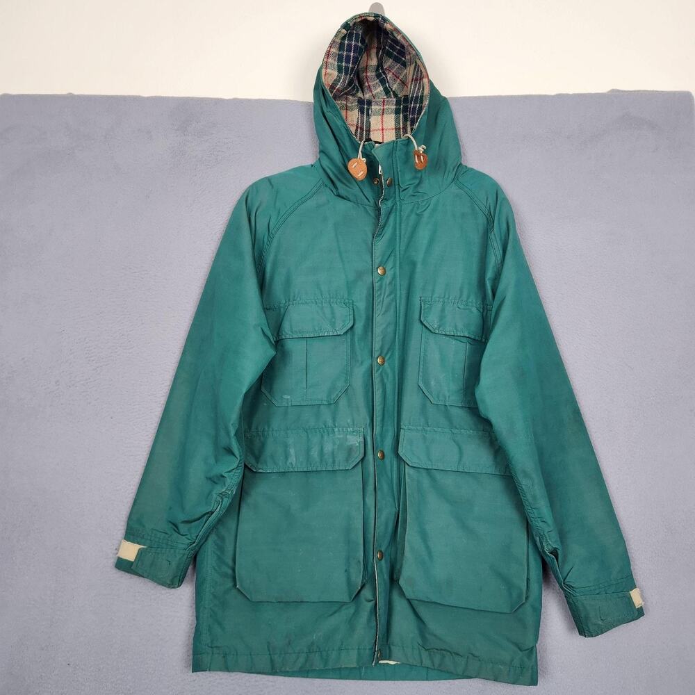 Vintage Woolrich Parka Coat Mens Medium Green Hooded Canvas Wool Lined USA
